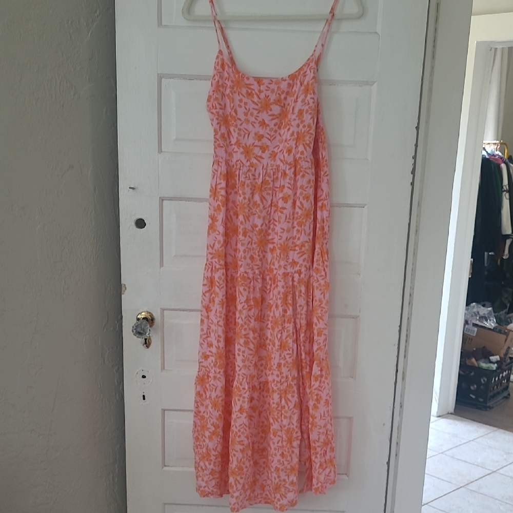 Stillwater Memz Floral Pink Orange Maxi Dress Size Small